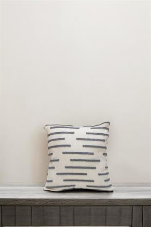 Modern Püskül Çizgili Kırlent Kılıfı Gri Renk 43x43cm