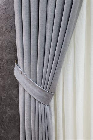 Mosso Fon Perde Düz Renk Açık Gri