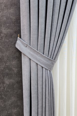 Mosso Fon Perde Düz Renk Açık Gri