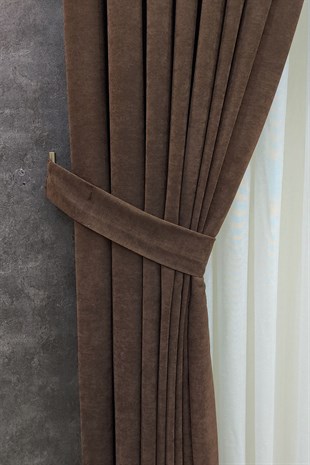 Mosso Fon Perde Düz Renk Kahverengi