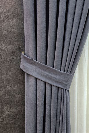 Mosso Fon Perde Düz Renk Koyu Gri