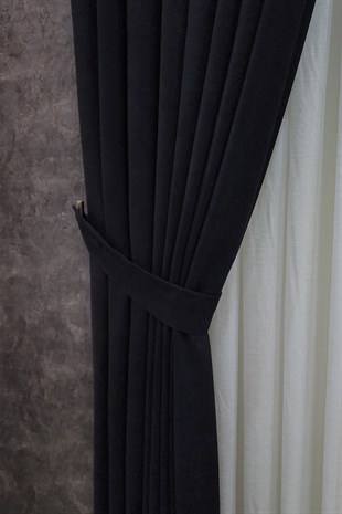 Mosso Fon Perde Düz Renk Siyah