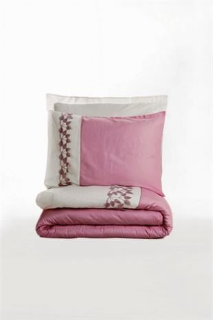 Nakışlı Saten Çift Kişilik Nevresim Takımı Niobe Pembe