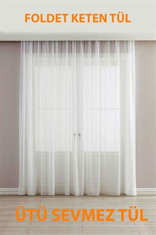 Naturel Foldet Keten Tül Perde Ekru
