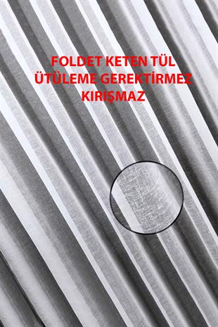 Naturel Foldet Keten Tül Perde Ekru