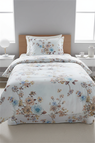 Pastel Çiçek Desenli %100 Pamuk Tek Kişilik Nevresim Takımı (Fermuarlı)