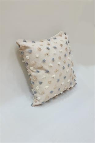Pastel Püsküllü Kırlent Kılıfı Bej Renk -43x43cm - Modern ve Neşeli Tasarım