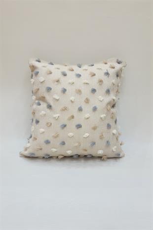 Pastel Püsküllü Kırlent Kılıfı Bej Renk -43x43cm - Modern ve Neşeli Tasarım