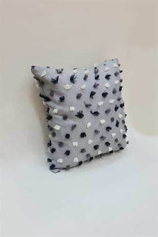 Pastel Püsküllü Kırlent Kılıfı Gri Renk -43x43cm - Modern ve Neşeli Tasarım