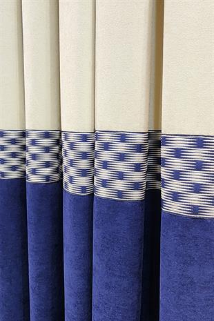 Pera Pano Fon Perde Krem Lacivert Renk