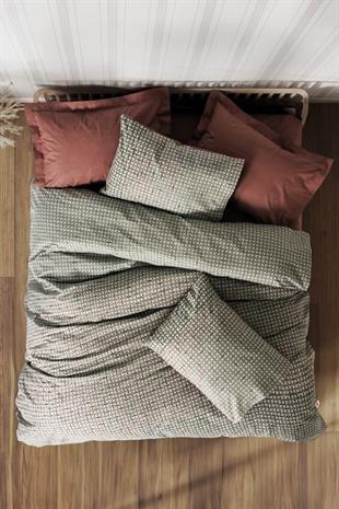 Petite Mote Kiremit Çift Kişilik Lastikli Çarşaflı Nevresim Takımı - %100 Pamuk Ranforce Pigment Baskılı