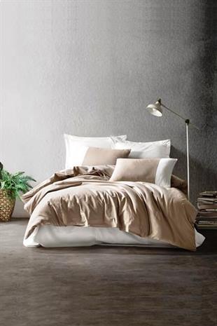 Plain Vizon-Krem Çift Kişilik Nevresim Takımı - %100 Pamuk Ranforce 30/1 57 Tel