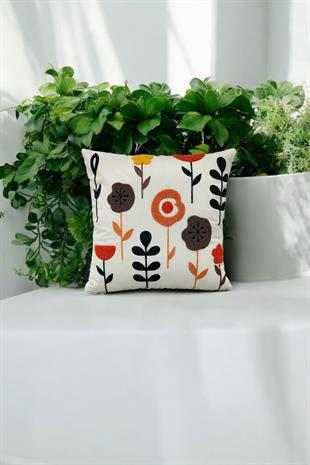 Punch Keten Dekoratif Kırlent Kılıfı 43cmX43cm 1 Adet K015