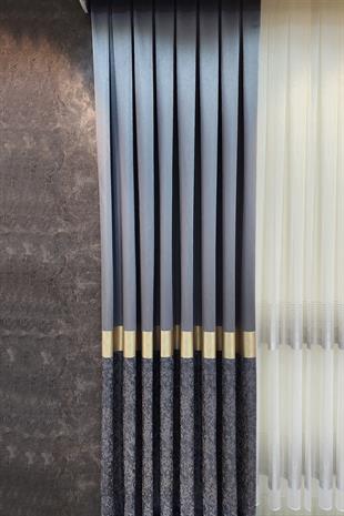 Regnum Pano Fon Perde Antrasit Gri Gold Renk