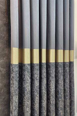 Regnum Pano Fon Perde Antrasit Gri Gold Renk