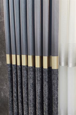 Regnum Pano Fon Perde Antrasit Gri Gold Renk