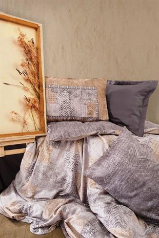 Saten Çift Kişilik Nevresim Takımı Amentes Gri