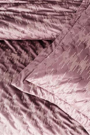 Smart Luz Pudra Çift Kişilik Kadife Varaklı Yatak Örtüsü Seti