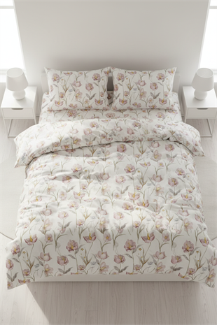 Soft Çiçek Bahçesi Çift Kişilik %100 Pamuk Nevresim Takımı