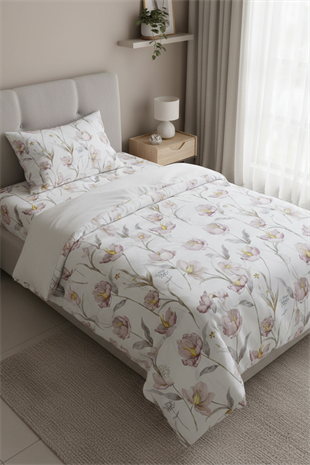 Soft Çiçek Bahçesi Tek Kişilik %100 Pamuk Nevresim Takımı