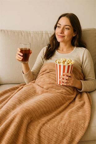 Softline Bej Çizgili Yumuşak Battaniye Çift Kişilik 200x220cm