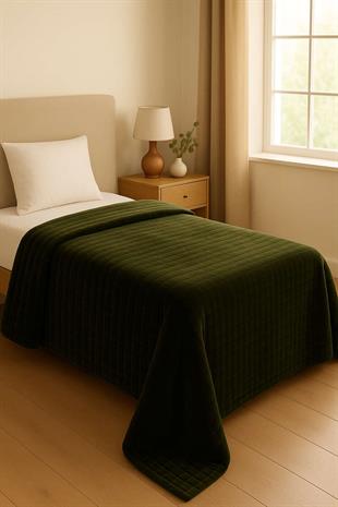 Softline Haki Çizgili Yumuşak ve Hafif Battaniye 150x200 cm (Tek Kişilik)