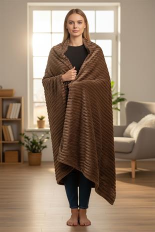 Softline Kahverengi Çizgili Yumuşak ve Hafif Battaniye 200x220 cm (Çift Kişilik)
