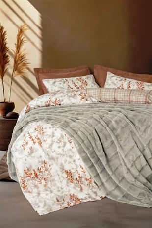 Trim Çift Kişilik Kürk Battaniyeli Nevresim Takımı Suave Gri