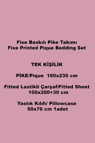 Vera Gri Tek Kişilik Pike Takımı – %100 Pamuk, Lastikli Çarşaflı