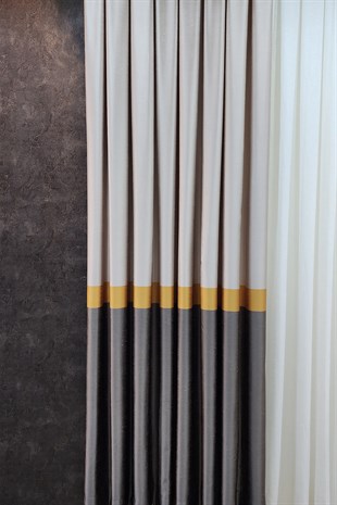 Vita Fon Perde Krem Gold Taş Vizon Renk