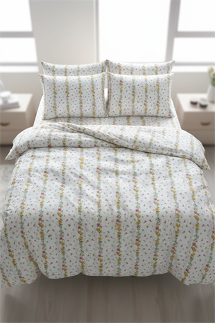 Zarif Çiçek Desenli Çift Kişilik %100 Pamuk Nevresim Takımı 200x220