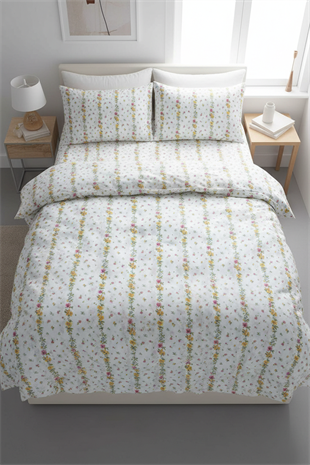 Zarif Çiçek Desenli Çift Kişilik %100 Pamuk Nevresim Takımı 200x220