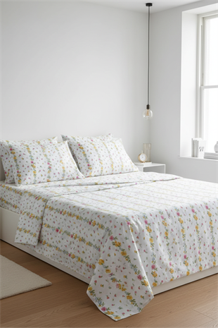 Zarif Çiçek Desenli Çift Kişilik %100 Pamuk Nevresim Takımı 200x220