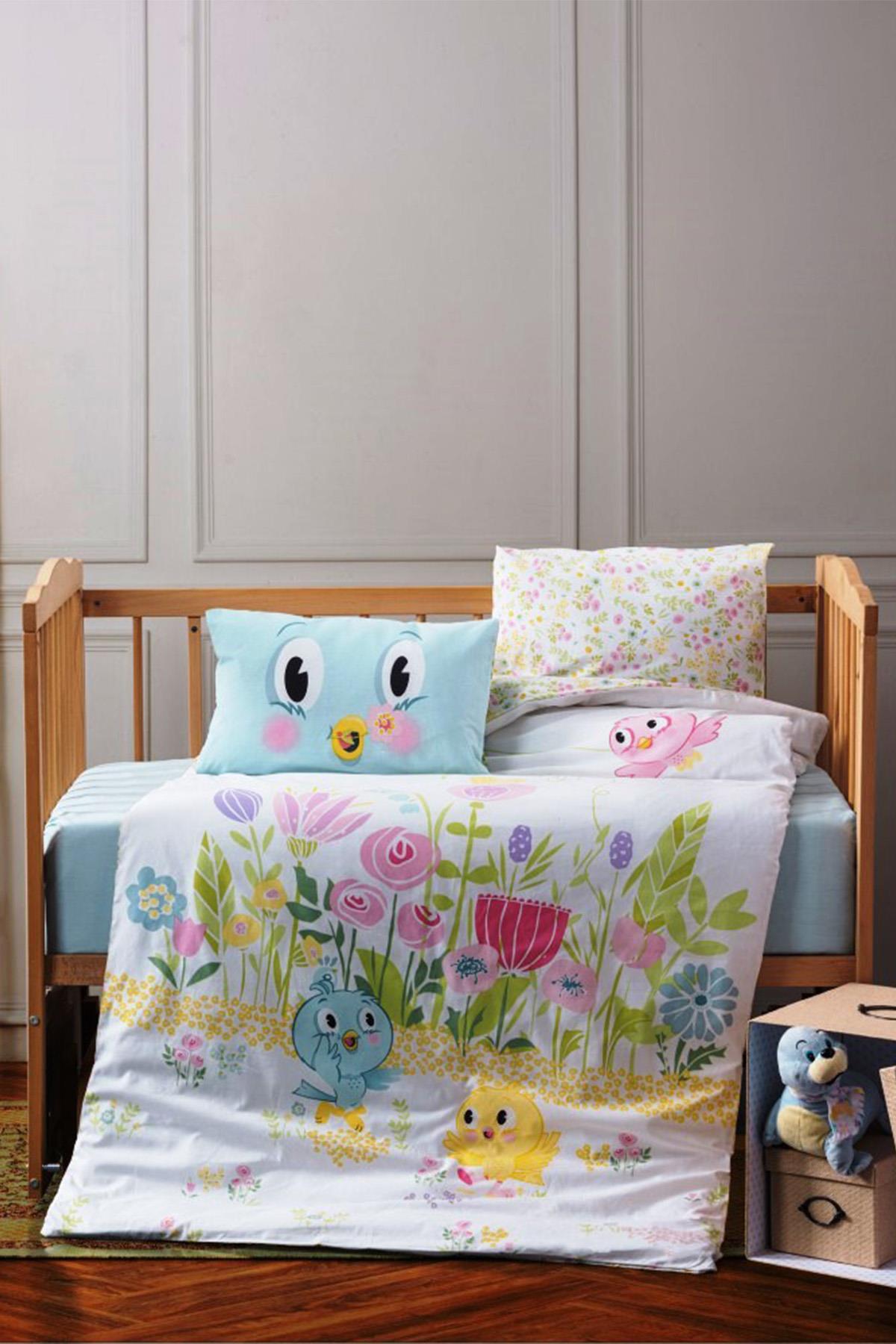 Bebek Nevresim Takımı Jolly Mavi - %100 Pamuk, Ranforce Kumaş, 100x150 cm, 2 Adet Yastık Kılıfı