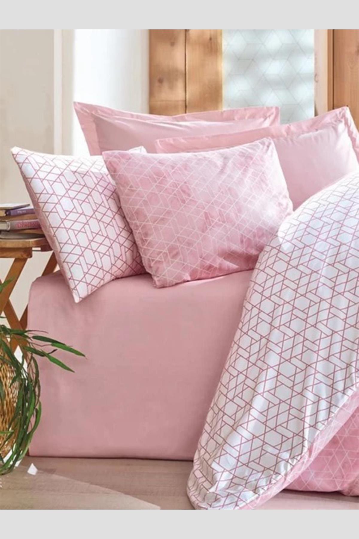 Best Pembe Minimal Tek Kişilik Lastikli Çarşaflı Nevresim Takımı – %100 Pamuk