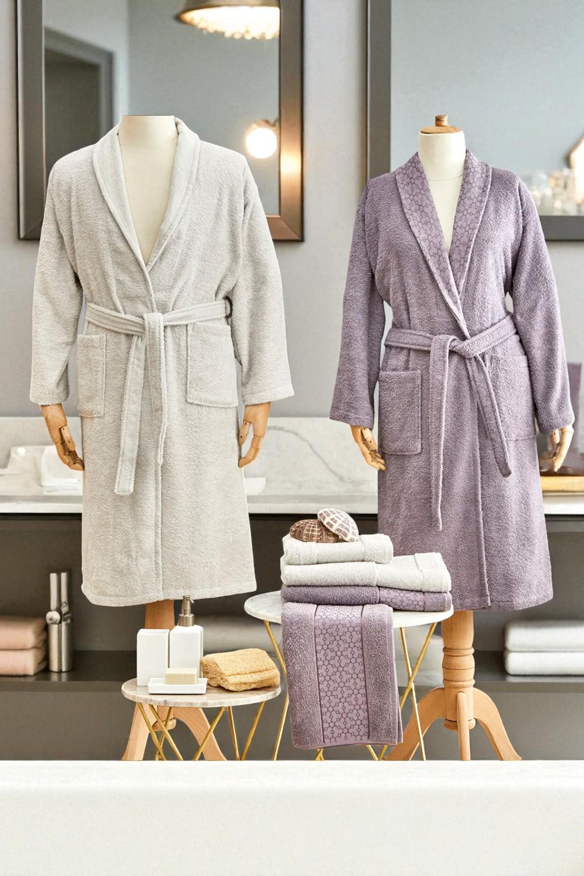 Casita Flos %100 Pamuk 6 Parça Aile Banyo Seti Gri Mürdüm