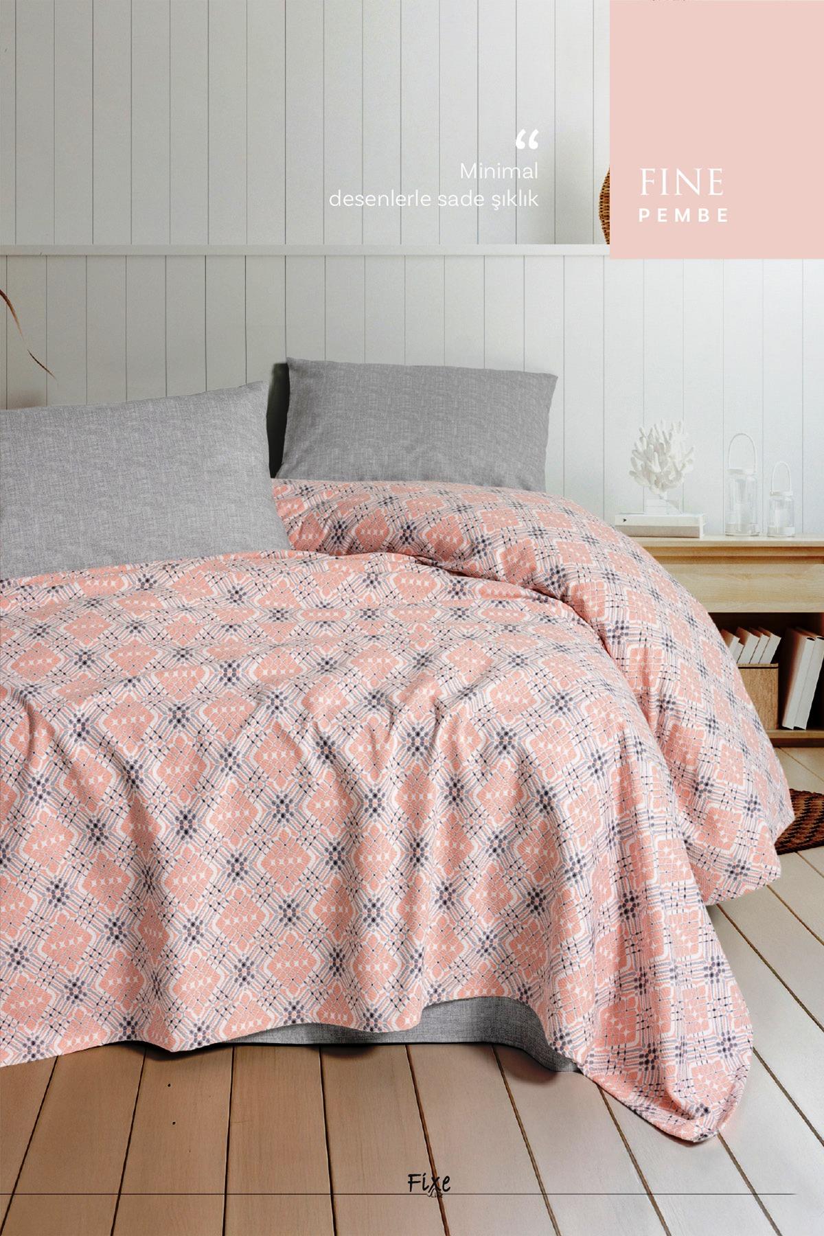 Fine Pembe Çift Kişilik Pike Takımı – %100 Pamuk, Modern Tasarım