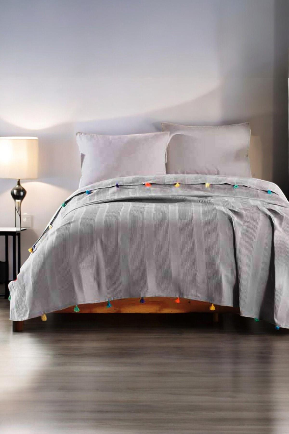 Gri Renk Ponpon Dream Pike Çift Kişilik 200x220cm
