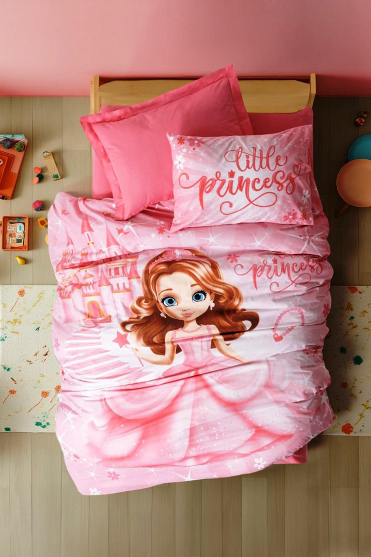 Junior Tek Kişilik Lastikli Çarşaflı Nevresim Takımı Gimbiya Pembe - %100 Pamuk Ranforce 57 Tel