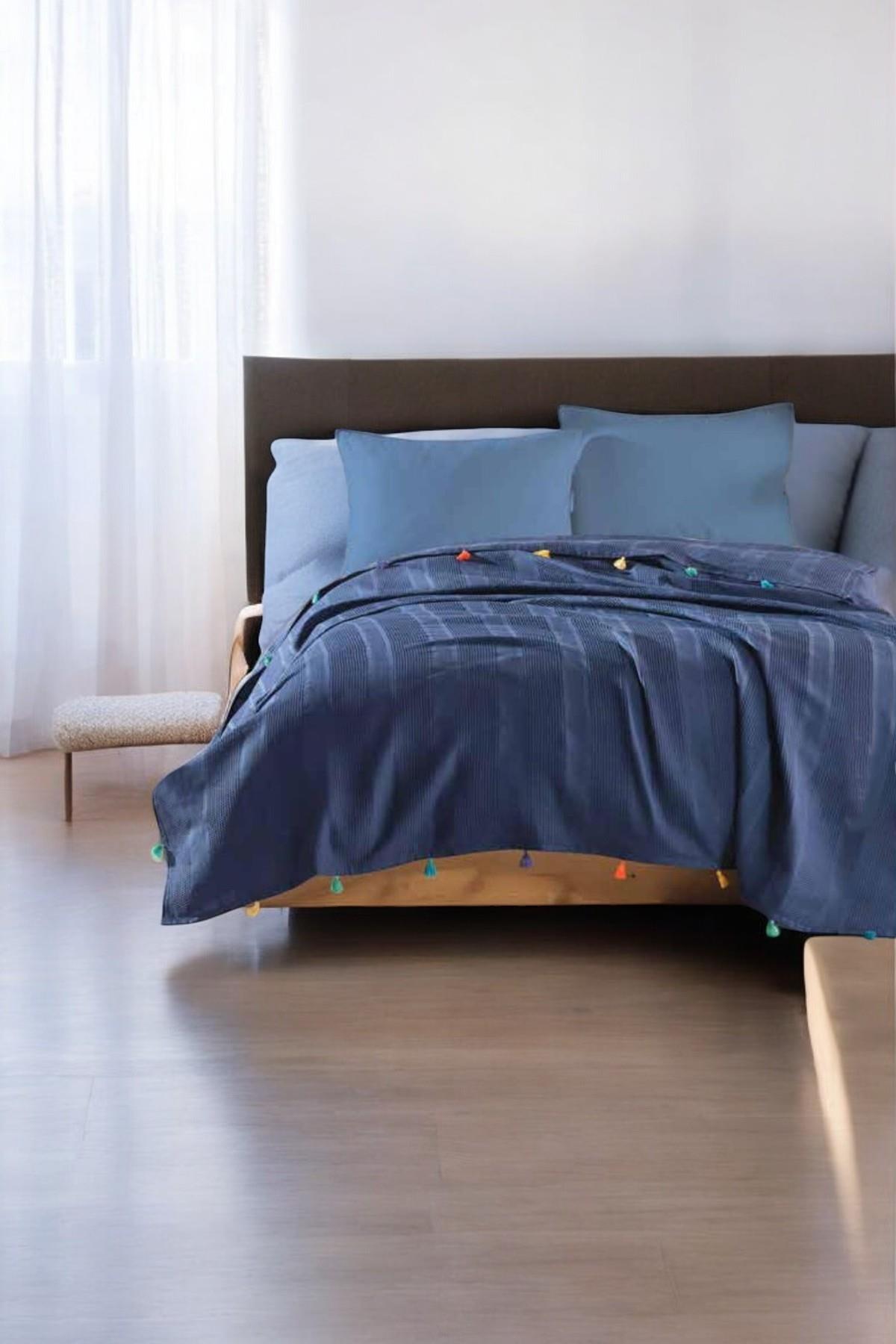 Lacivert Renk Ponpon Dream Pike Çift Kişilik 200x220cm