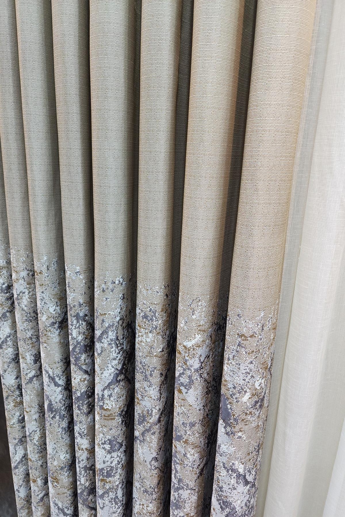 Lina Keten Dokuma Fon Perde Bej Gri Renk Desenli