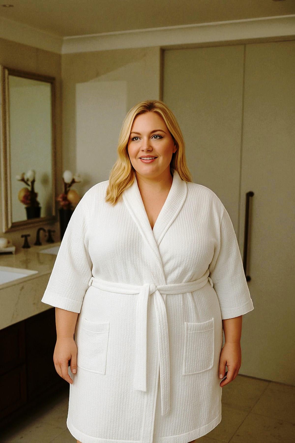 Luna Kadın Büyük Beden Beyaz Pamuklu Bornoz