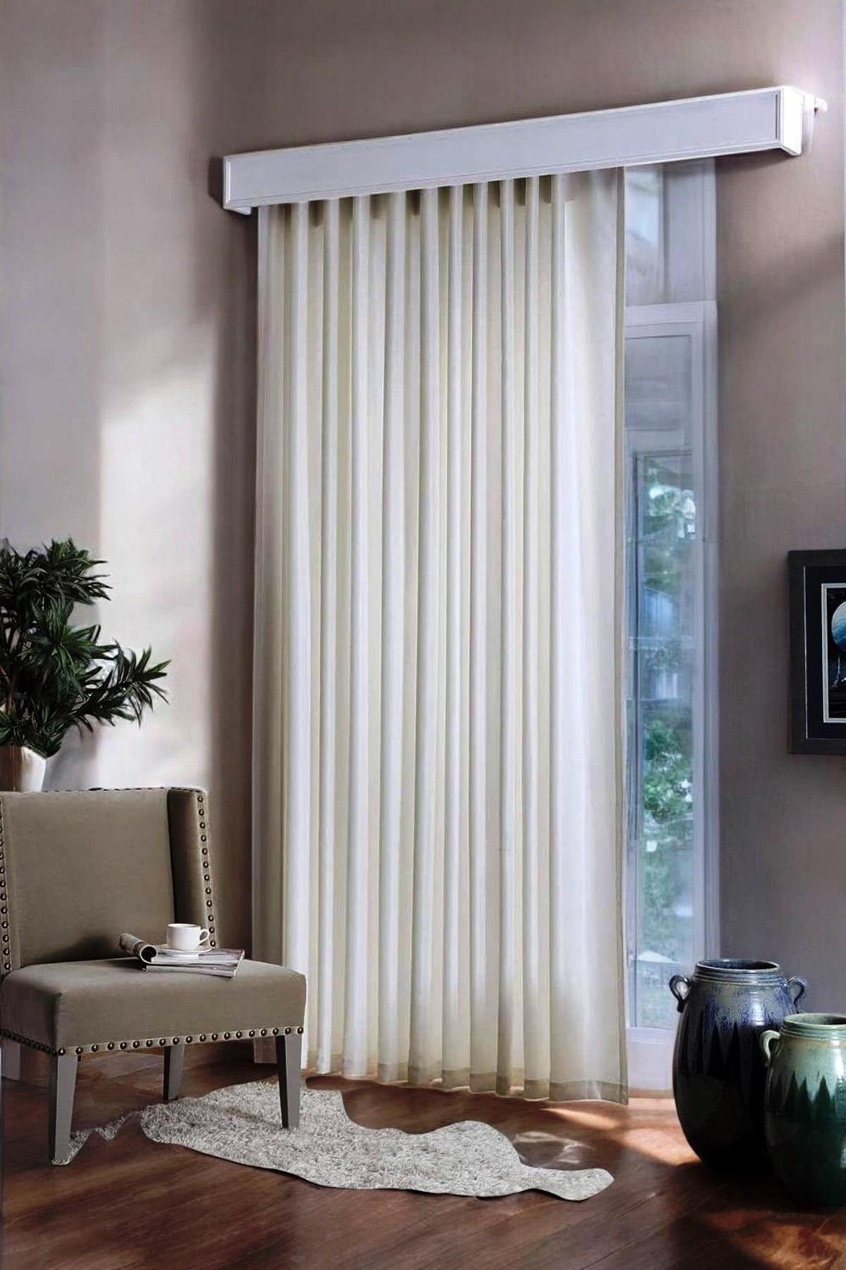 Luxe Ekru Renk Saten Güneşlik Perde