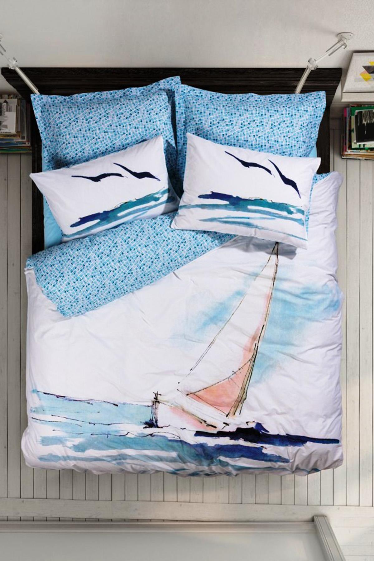 Maritime Tek Kişilik Nevresim Takımı Sail Mavi, %100 Pamuk Ranforce 57 Tel Kumaş.