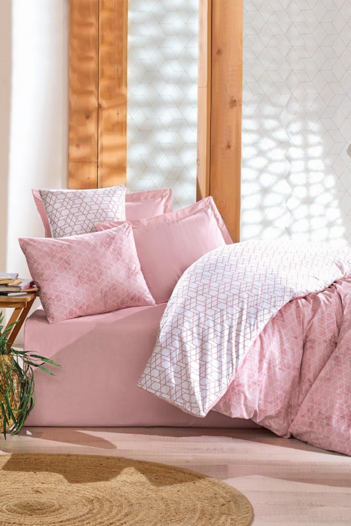 Minimal Çift Kişilik Nevresim Takımı Best Pembe, %100 Pamuk Ranforce 57 Tel Kumaş.