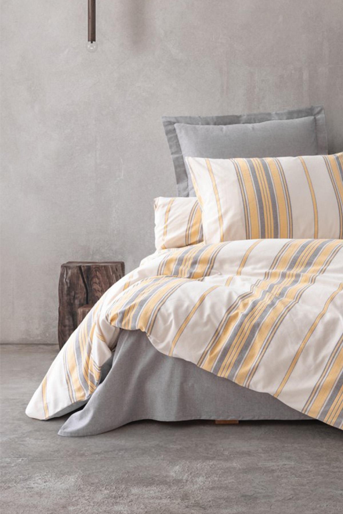 Natureforce İpliği Boyalı Çift Kişilik Nevresim Takımı Tribus Sarı