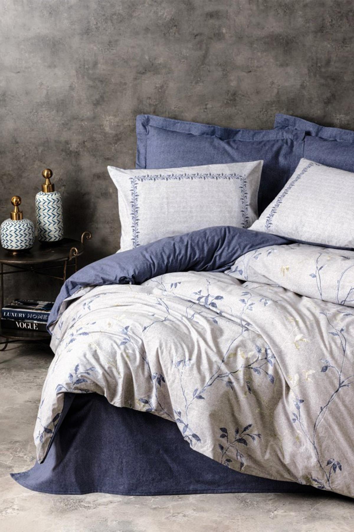 Nitsa Lacivert Çift Kişilik Nevresim Takımı - %100 Pamuk Ranforce 30/1 57 Tel