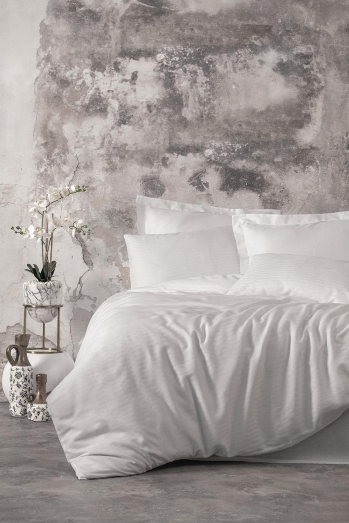 Smart Bambu Saten Çift Kişilik Nevresim Takımı Beyaz