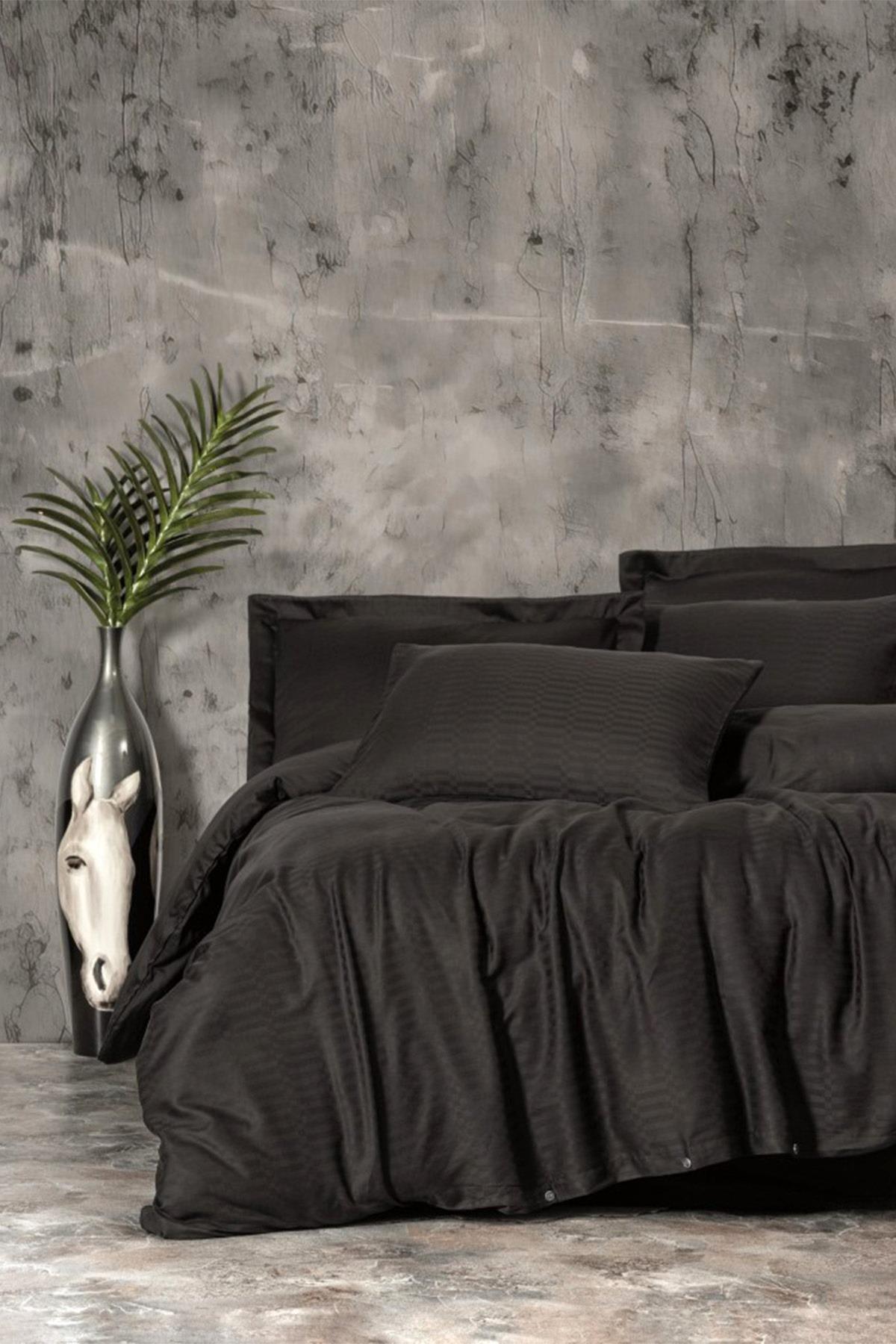 Smart Bambu Saten Çift Kişilik Nevresim Takımı Siyah