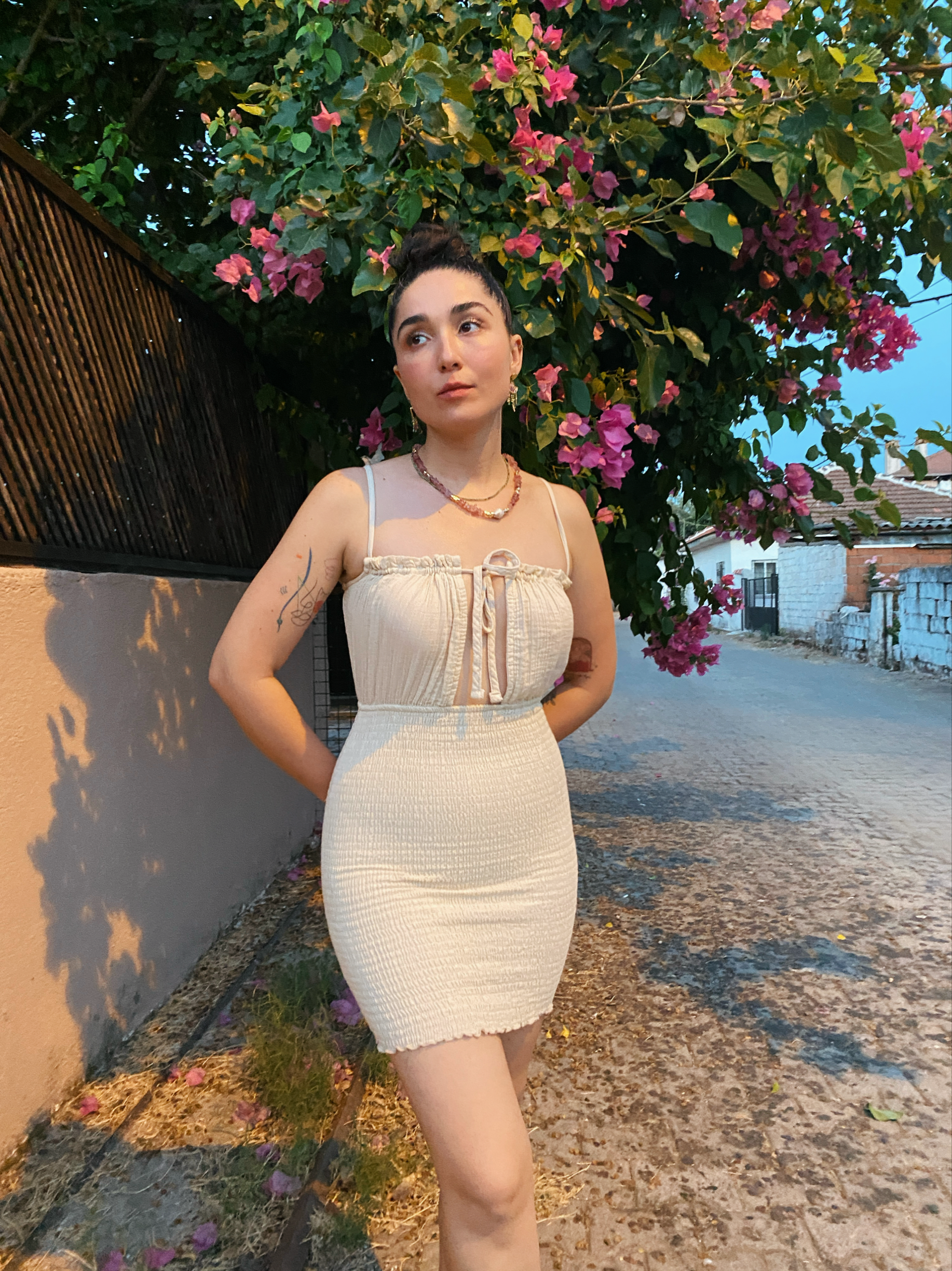 Gipe Detaylı Mini Elbise BEİGE